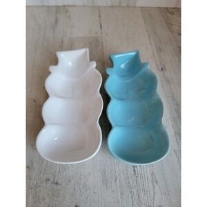 Ceramic snowman white blue set Xmas home decor kitchen unique